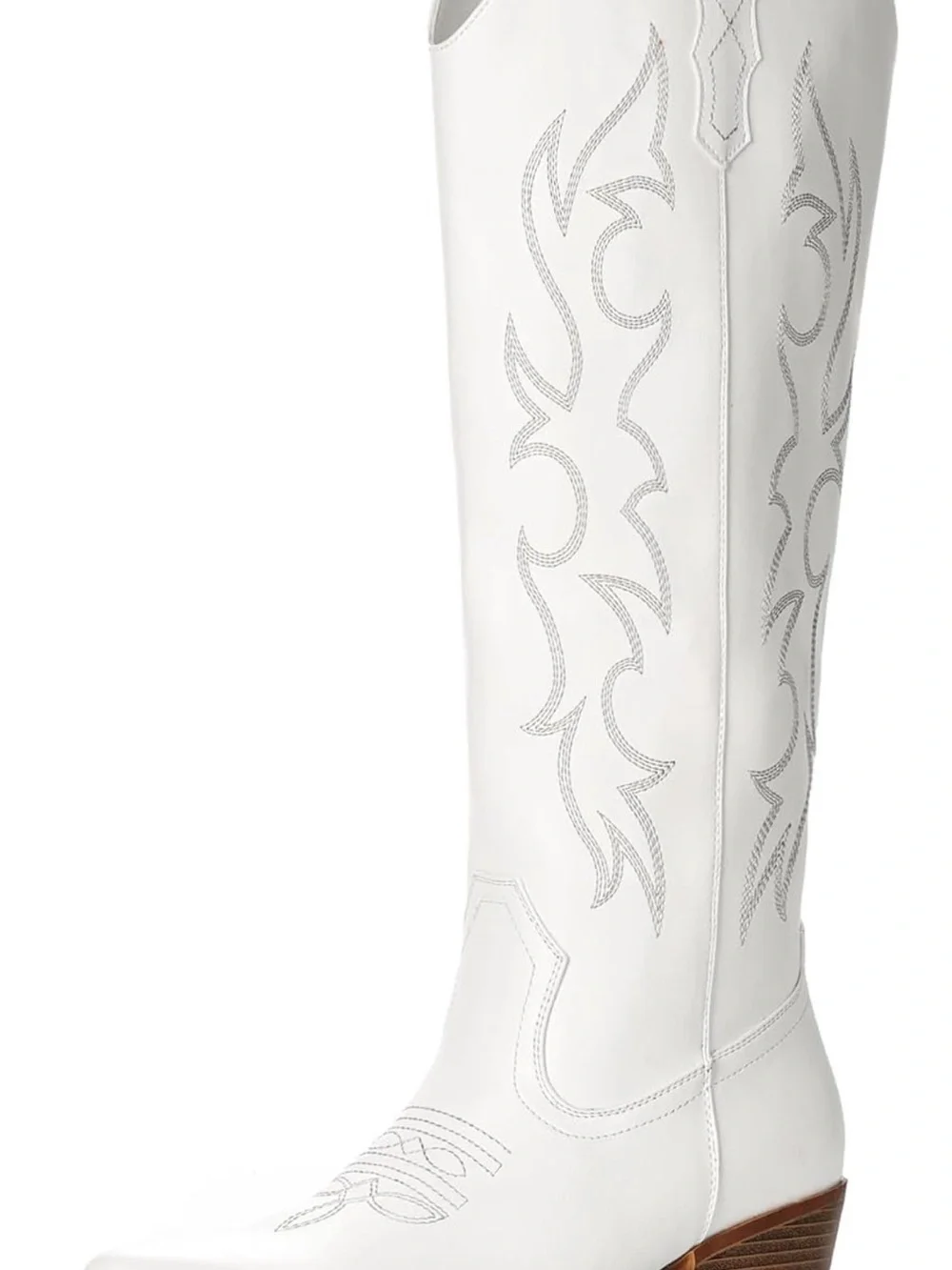 Over-the-Knee Wide Calf White Western Boot with Embroidered Stitching